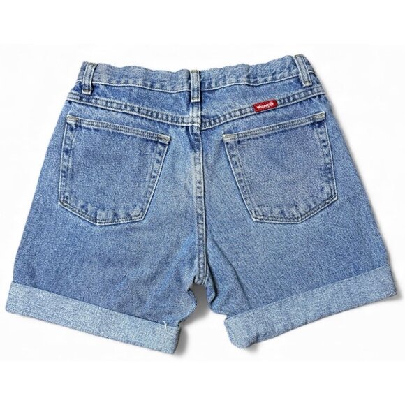 Vintage Wrangler Jeans DIY High Waist Cuffed Cutoff Shorts Med Wash Blue Size 25 - Picture 2 of 14